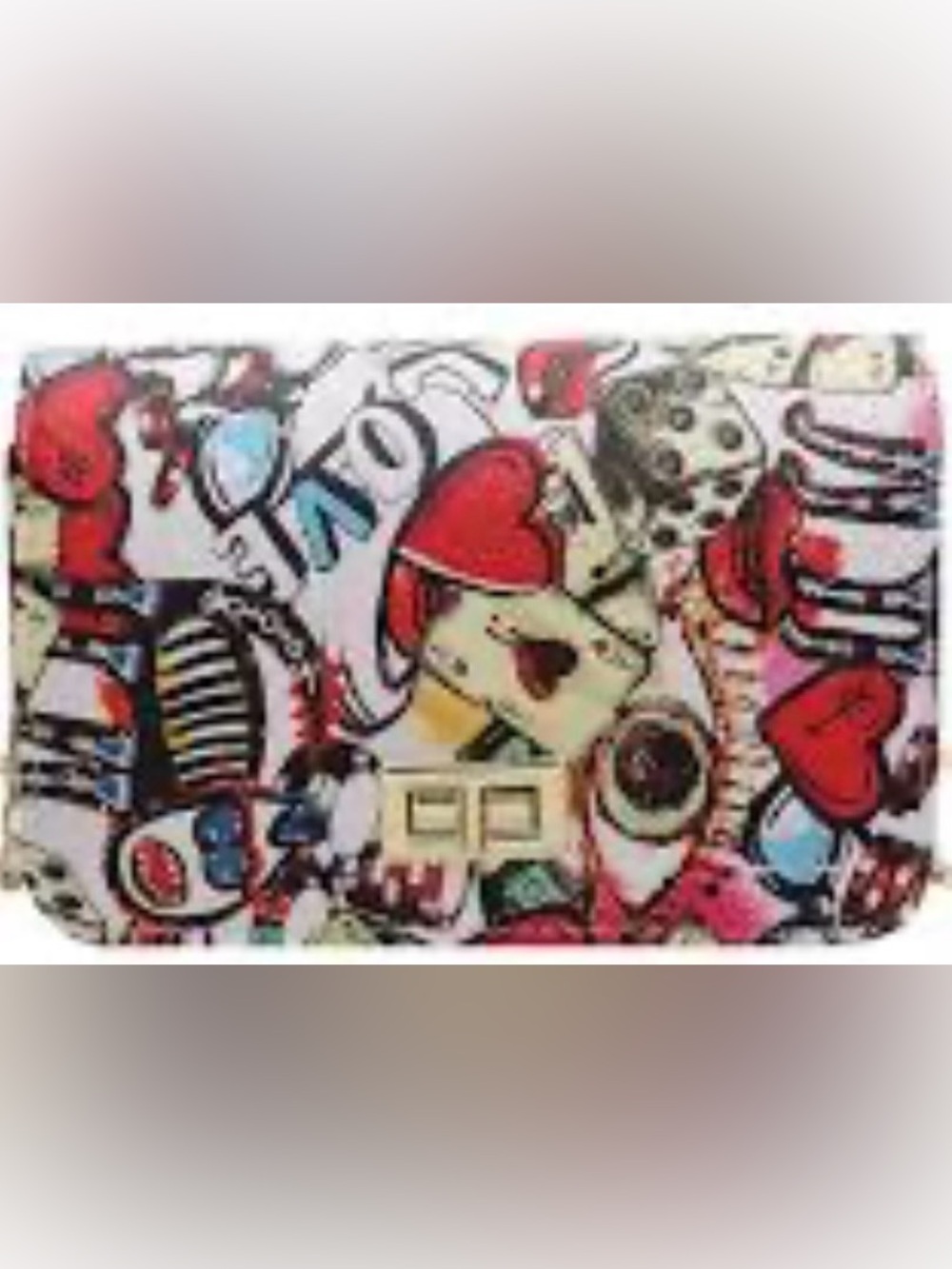 Graffiti Mini Crossbody Bag with Heart playing card motif - White Multi